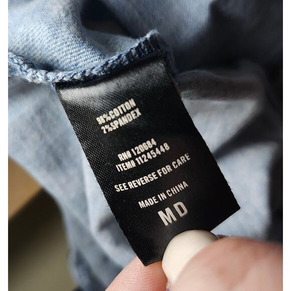 Black Heart Med Acid Washed Denim Dress Heart Pockets Adjustable Full Button - Picture 8 of 9